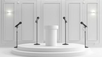 Elegant Auditorium Stage Ready for a Captivating Public Speaking Event in a Minimalist Design photo