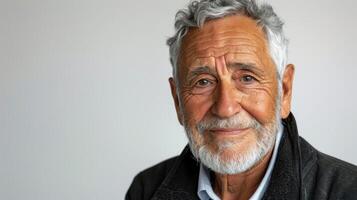 Warm Smile of an Elderly Man With Silver Hair in a Cozy Indoor Setting photo