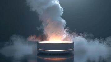 Enigmatic Vapor Rising From Circular Base Illuminated In Soft Glowing Light photo