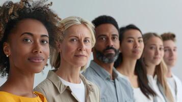 Diverse Group of People Standing Together in Unity Against a Minimalist Background photo