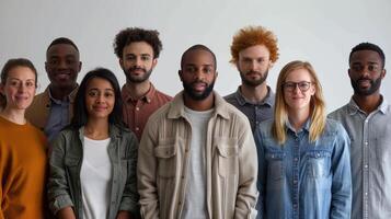 Diverse Group of Friends Smiling Together in Bright Indoor Space During Daytime Gathering photo