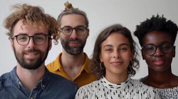 Diverse Group of Friends Smiling Together in a Bright Studio on a Sunny Day photo