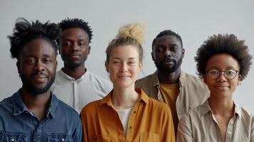 Diverse Group of Friends Standing Together in a Bright Indoor Space During Daytime photo