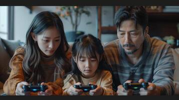 Engaging Family Gaming Experience at Home on a Cozy Afternoon in Fall photo