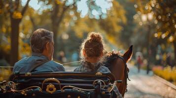 Beautiful Autumn Day Horse-Drawn Carriage Ride Through a Serene Park With Loved Ones photo