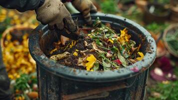 Revitalizing Soil in a Community Garden Through Hands-On Composting in Early Autumn photo