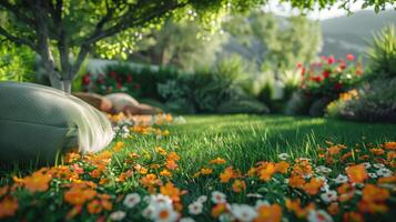 Vibrant Spring Garden Awash With Colorful Flora and Lush Greenery in Serene Natural Setting photo