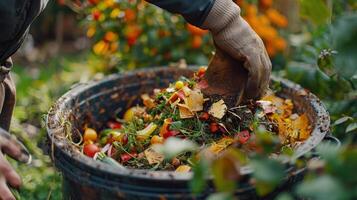 Creating Nutrient-Rich Compost In A Lush Garden During Late Afternoon Sunshine photo