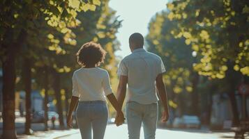 A Warm Afternoon Stroll Through Tree-Lined Streets Hand in Hand With Gentle Sunshine photo