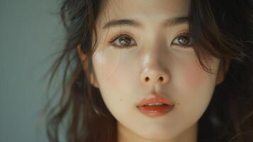 A Close-Up Portrait of a Young Woman With Natural Beauty and Radiant Expression in Soft Natural Light photo