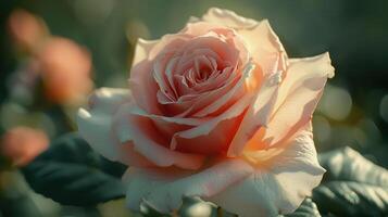 Delicate Pink Rose Blossoming in a Sunlit Garden During a Serene Afternoon photo