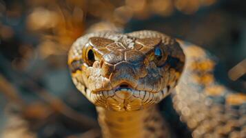 Majestic Close-Up of a Colorful Snake in a Sunlit Natural Habitat During Late Afternoon photo