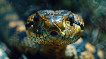 Majestic Close-Up of a Strikingly Colorful Snake in Its Natural Habitat Under a Sunny Sky photo