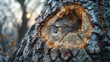 Nature's Heartbeat Revealed Through Timeworn Tree Bark in Early Morning Light photo