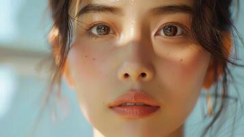 Captivating Portrait of a Young Woman With Natural Light Emphasizing Her Expressions in a Soft, Serene Setting photo