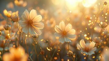 Golden Sunrise Illuminates Delicate Flowers in a Serene Meadow at Dawn photo