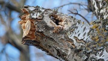 A Curious Squirrel Peeks Out From Its Nest in the Old Oak Tree During a Bright Spring Morning photo