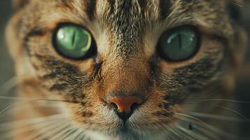 Enchanting Close-Up Of A Striped Cat Gazing Intently In Warm Light photo