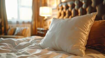Cozy Morning Atmosphere in Elegant Bedroom With Soft Pillows and Warm Lighting photo