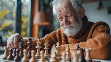 Wisdom and Strategy at Play in a Cozy Coffee Shop During Late Afternoon Chess Match photo