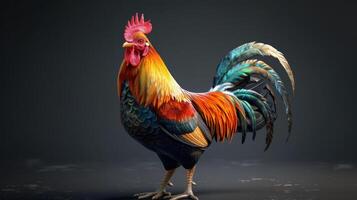 Vibrantly Colored Rooster Struts Proudly Against An Elegant Dark Backdrop At Dawn photo