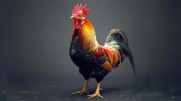Vibrant Rooster Displaying Majestic Plumage in an Artistic Studio Setting photo