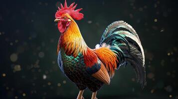 Vibrant Rooster Standing Proudly Amidst a Sparkling Nighttime Background photo