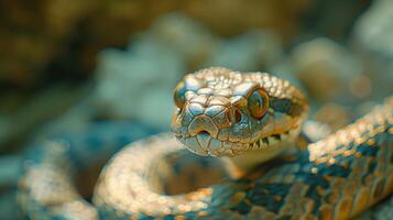 Captivating Close-Up of a Colorful Snake Slithering Through Vibrant Natural Habitat on a Sunny Day photo