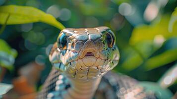 Majestic Snake Surrounded by Lush Greenery in a Tropical Paradise Captured in Radiant Afternoon Sunlight photo