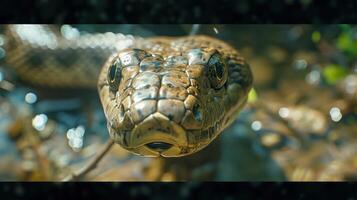 A Close-Up Encounter With a Majestic Snake in a Lush Forest During Daylight photo