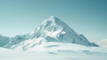 Majestic Snow-Capped Mountain Peaks Under a Bright Blue Sky at Sunrise photo