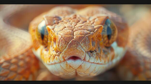 Close-Up Encounter With Vibrant Desert Snake Amidst Sunlit Landscape in Serene Afternoon photo
