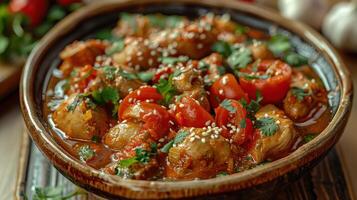Deliciously Spiced Tomato and Herb Medley in a Rustic Bowl of Flavorful Delights photo
