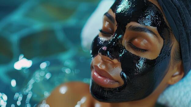 Relaxing Spa Moment in a Serene Setting With Charcoal Mask Treatment for Skin Revitalization photo