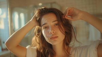 Natural Skincare Routine in a Bright Bathroom During Late Afternoon Light photo