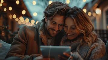 Cozy Evening Under Twinkling String Lights With Laughter and Connection in a Charming Outdoor Setting photo