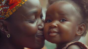 A Heartwarming Moment Between a Mother and Child in a Vibrant African Setting photo