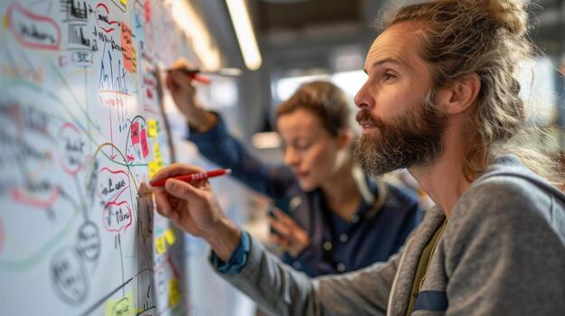 Creative Collaboration in a Modern Workspace During a Dynamic Brainstorming Session photo