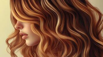 Beautiful Young Woman With Long Flowing Hair Poses Elegantly Against Soft Background photo