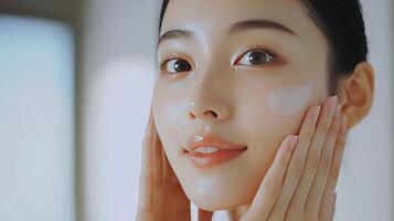 Applying Moisturizing Cream on Radiant Skin in Bright Natural Light During Morning Routine photo
