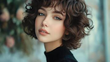 Portrait of a Young Woman With Curly Hair in Natural Light During a Spring Afternoon photo