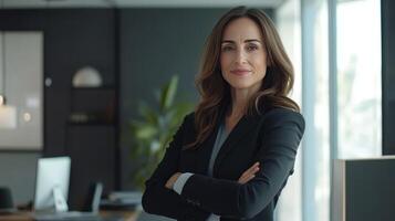 Confident Businesswoman Posing in Modern Office Space During Daylight Hours photo
