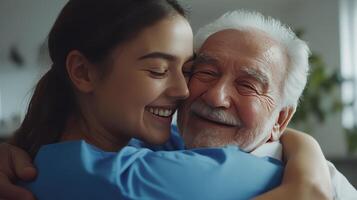 A joyful moment shared between a caregiver and her elderly charge photo