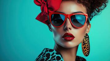 A fashionable model showcases bold accessories and striking makeup with confidence photo