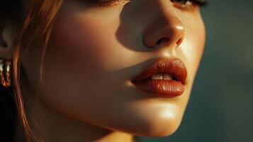 A stunning close-up of a model showcasing radiant beauty in natural light photo