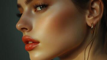 A striking model showcases her grace and elegance in warm lighting photo