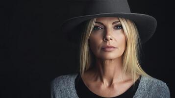 A woman exudes elegance and confidence with her striking appearance photo