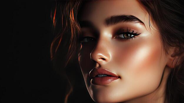 A striking portrait highlights her captivating expression and radiant complexion photo