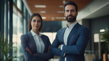 Business partners present a united front in a contemporary office setting photo
