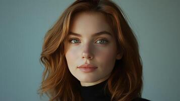 A young woman gazes confidently, illuminated by soft, natural light photo